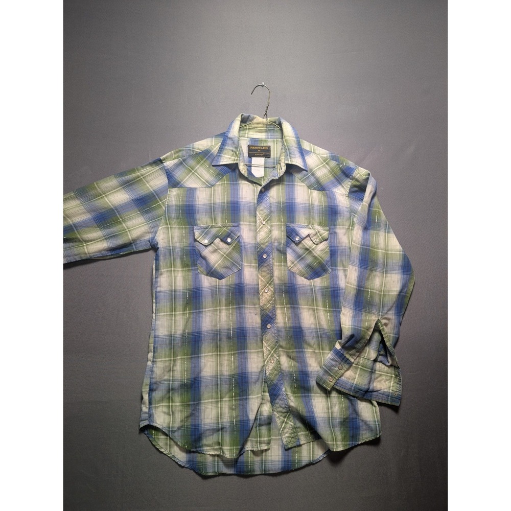 Vintage Rustler By Wrangler Western Shirt Men Medium Multicolor Plaid Pearl Snap